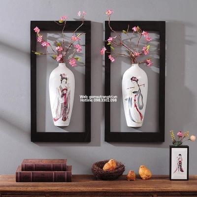 BÌNH HOA TREO TƯỜNG 3D KÈM KHUNG + HOA